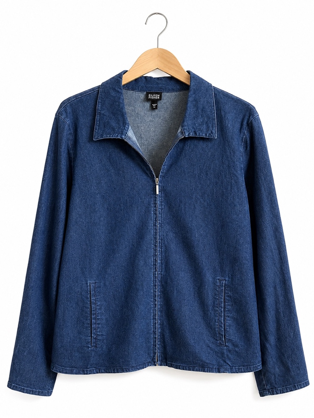 Eileen Fisher Denim Zip Front Jacket Stretch Cotton Blend Medium